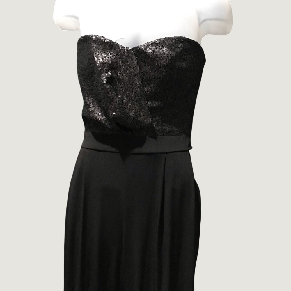 Black Sequin Sweetheart Bodice Strapless Wide-leg Jumper - Picture 6 of 11